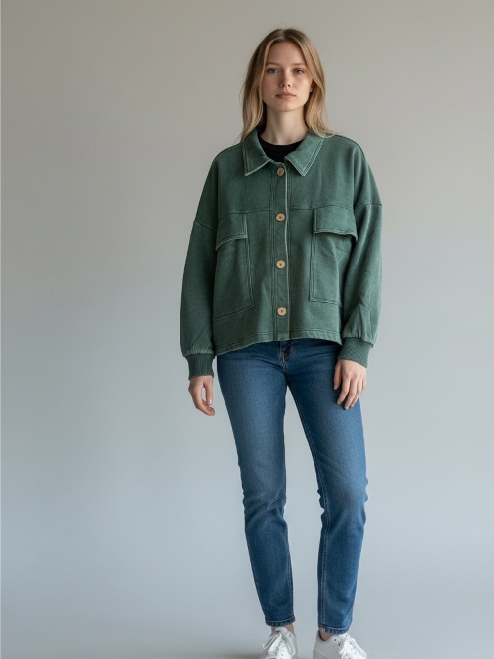 Zenana Outfitters Forest Shacket Sweatshirt L